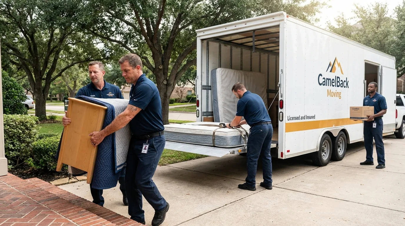 Crew loading residential truck for cross-state move from Grand Meadow, MN