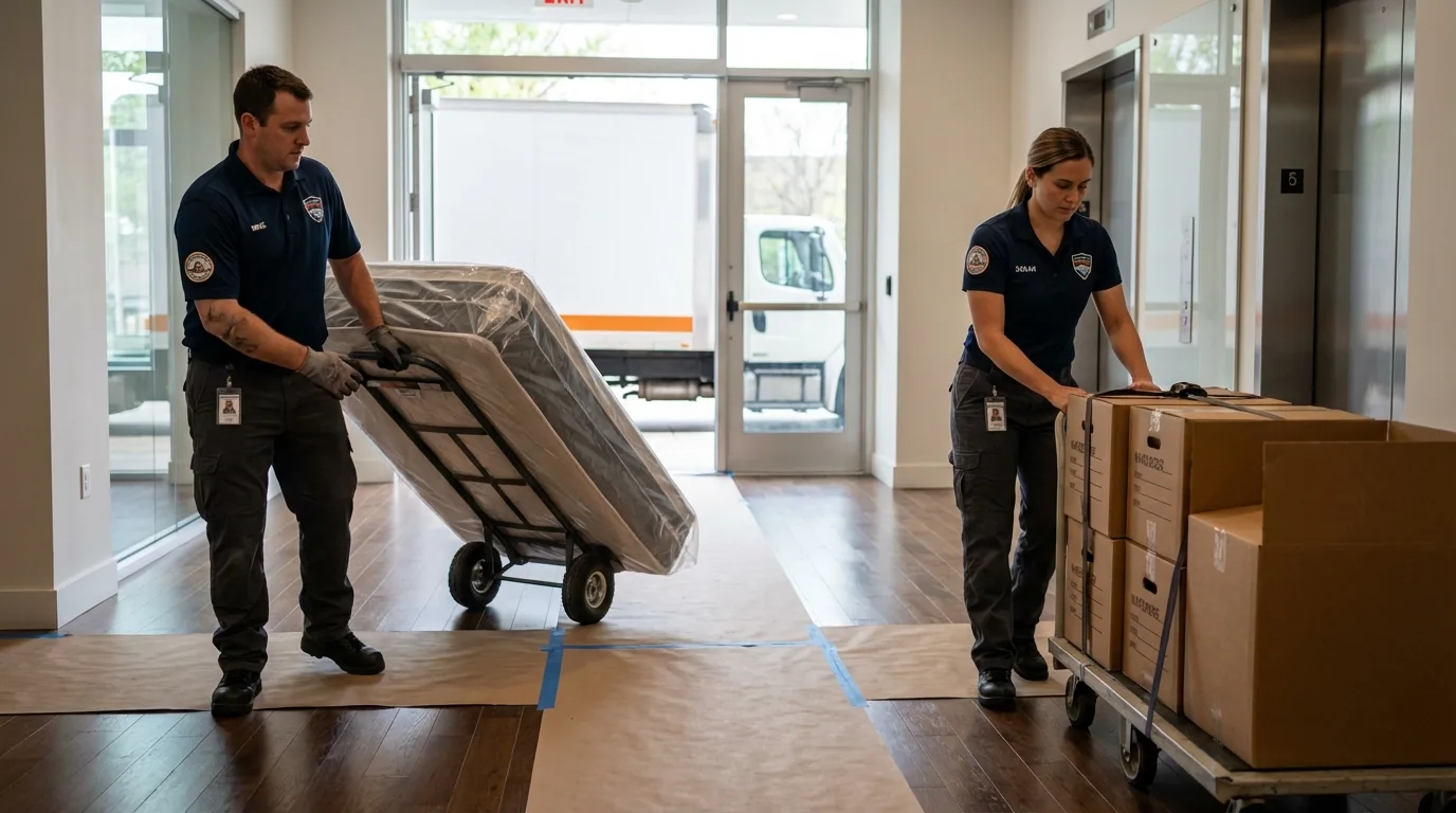 Professional apartment movers loading elevator in Grand Meadow, MN