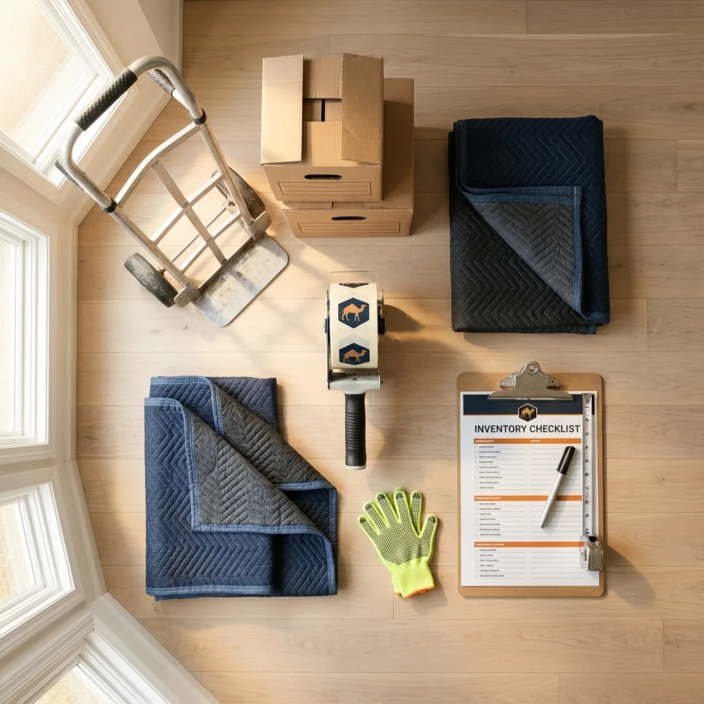 Professional moving supplies and packing materials layout for Grand Meadow residential relocations